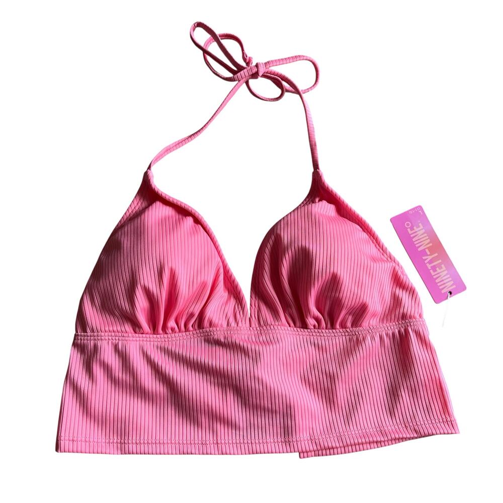 NWT! Juniors' Ninety-Nine° Pink Apron Crop Tankini Swim Top Size Large